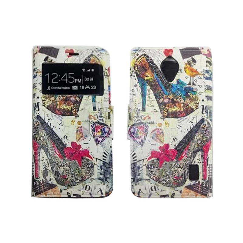 Book Case Fahion Shoes Print With Window for Huawei Ascend Y635