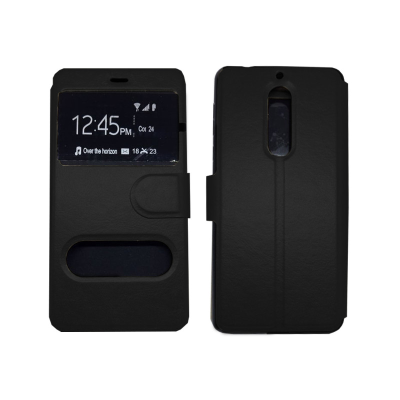 Book Case Double Window for Nokia 5 - Color: Black