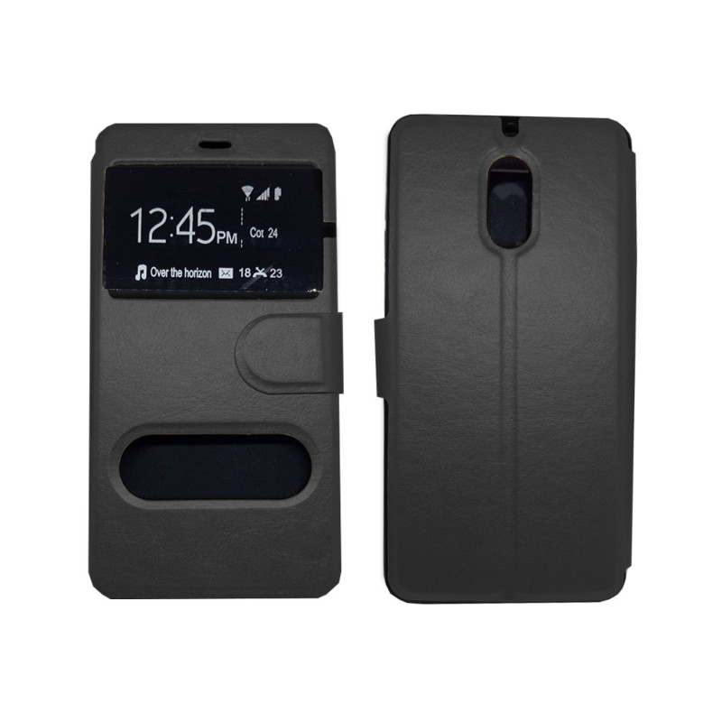 Book Case Double Window for Nokia 6 - Color: Black