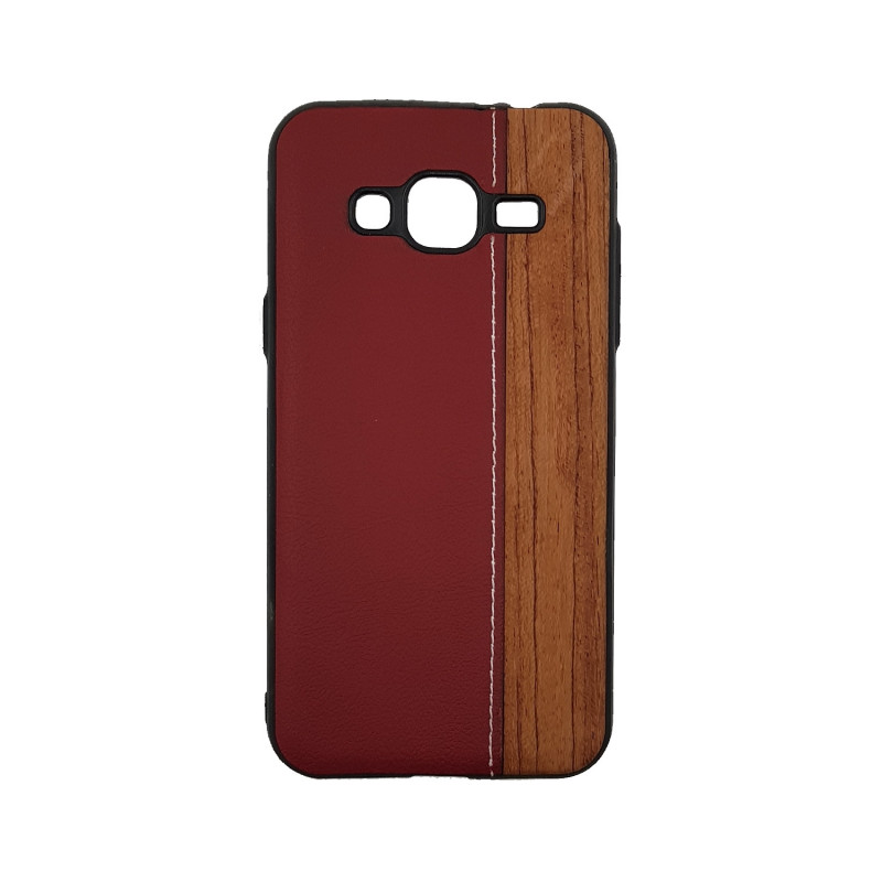 Back Cover Case Wood Leather for Samsung J320F Galaxy J3 2016 - Color : Red