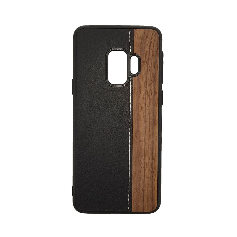 Back Cover Case Wood Leather for Samsung G960F Galaxy S9 - Color : Black