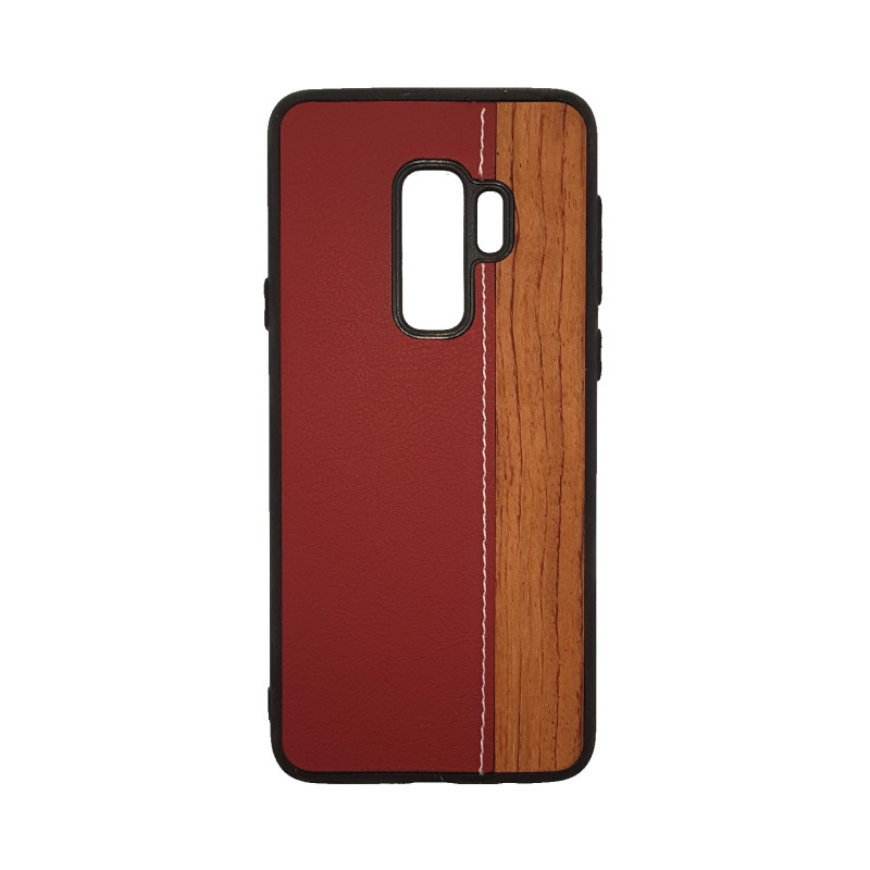 Back Cover Case Wood Leather for Samsung G965F Galaxy S9 Plus - Color : Red