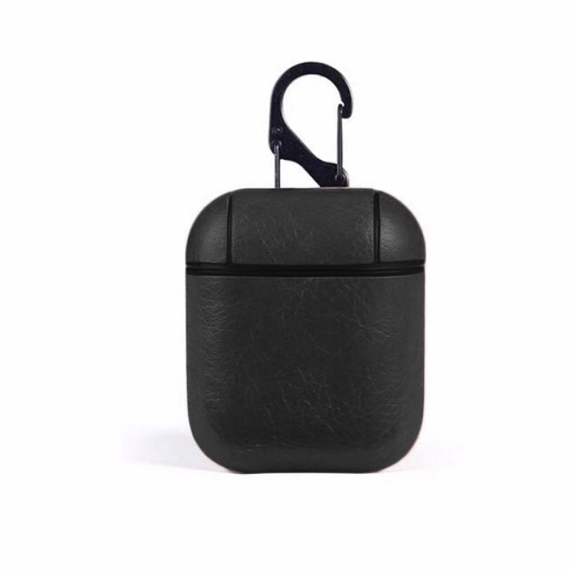 Leather Ptotective Case for Original Apple AirPods with Hook Keychain - Color: Black