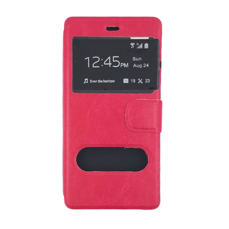 Book Case Stand with Double Window for Huawei P9 Lite - Color: Fuchsia