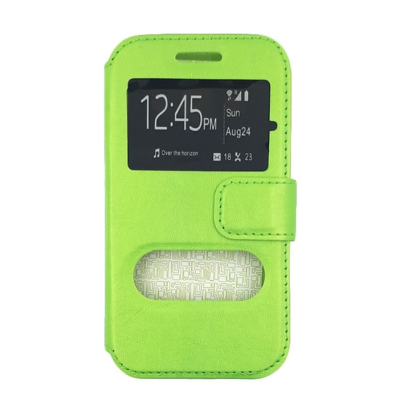 Book Case Stand with Double Window for Samsung J110 Galaxy J1 Ace - Color: Green