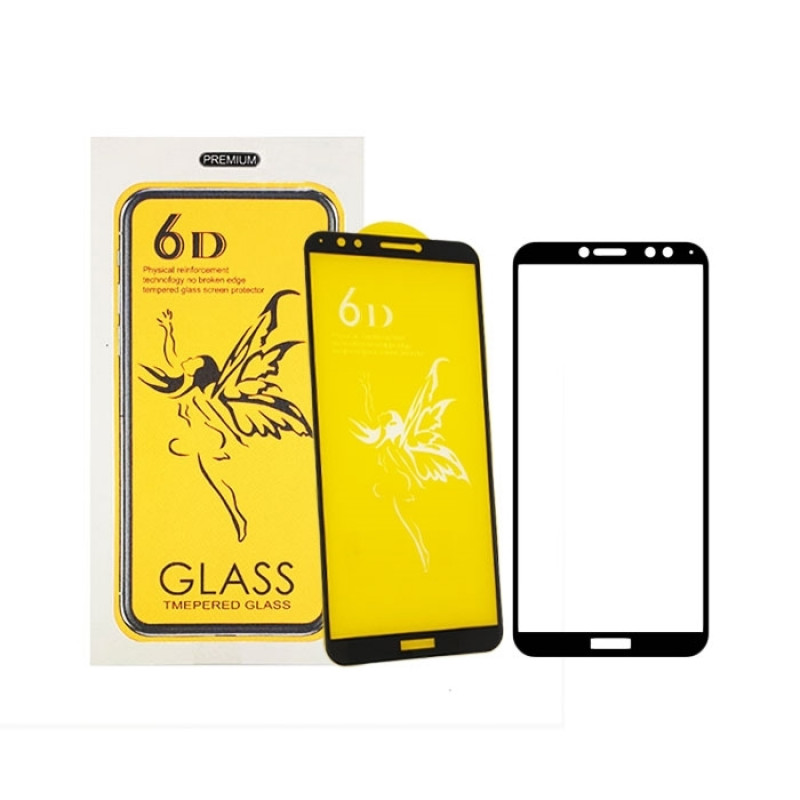 Tempered Glass Screen Protector 6D Full Cover Full Glue 0.3mm for Huawei Y6 2018/Y6 Prime 2018/Honor 7A - Color: Black