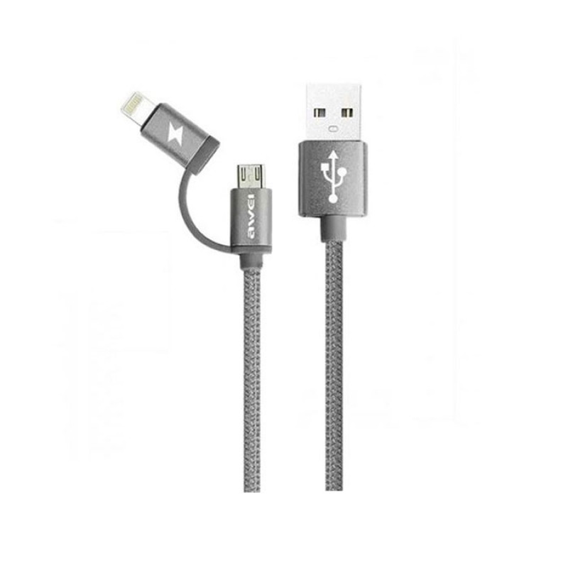 Awei CL-930 Micro USB/Lightning Fast Charging Data Cable 1m - Color: Gray