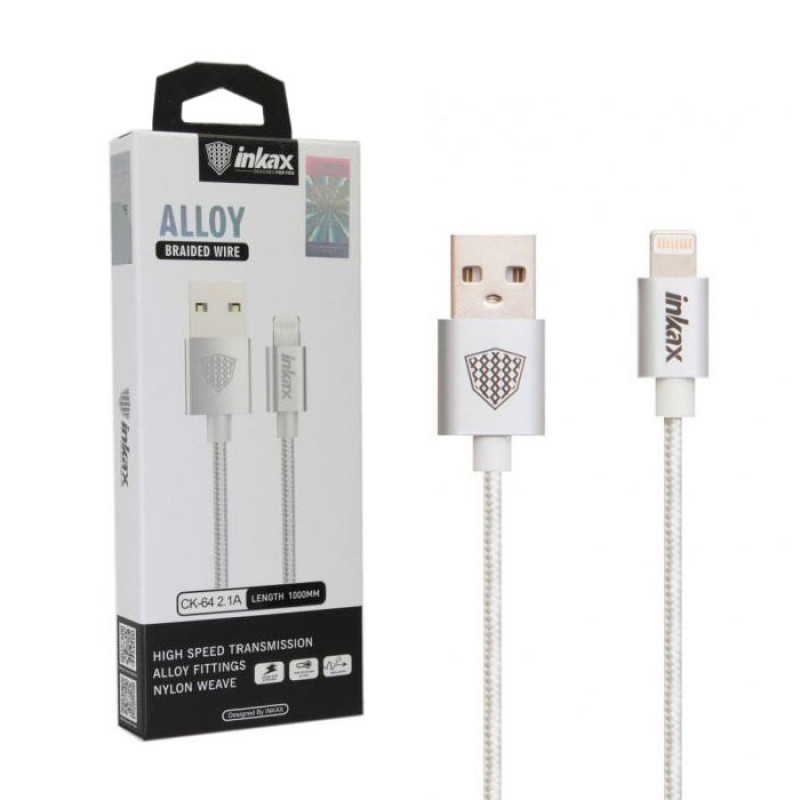 inkax- CK-64  Lightning USB 2.1Α Charging Cable 1m - Color: Silver