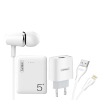 EARLDOM 2020 4in1 Power Back - Fast Charging / Data Cable (lightning) - Charging Adaptor - Earphones - Color : White 5000mAh