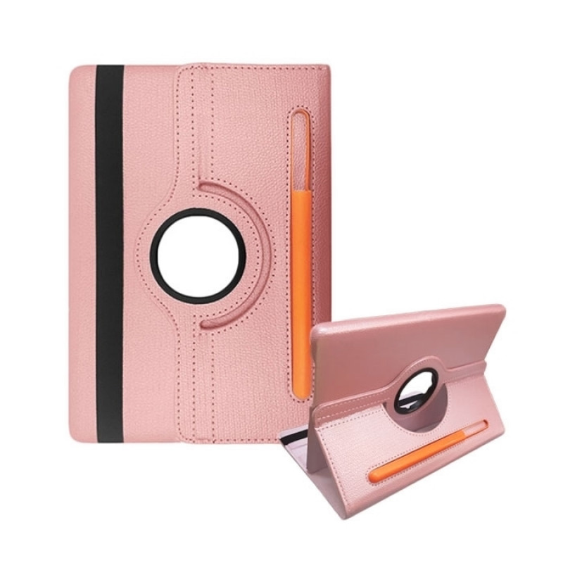 Case Rotating 360 Stand with Pencil Case for Samsung Galaxy T515 - Color: Gold-Pink