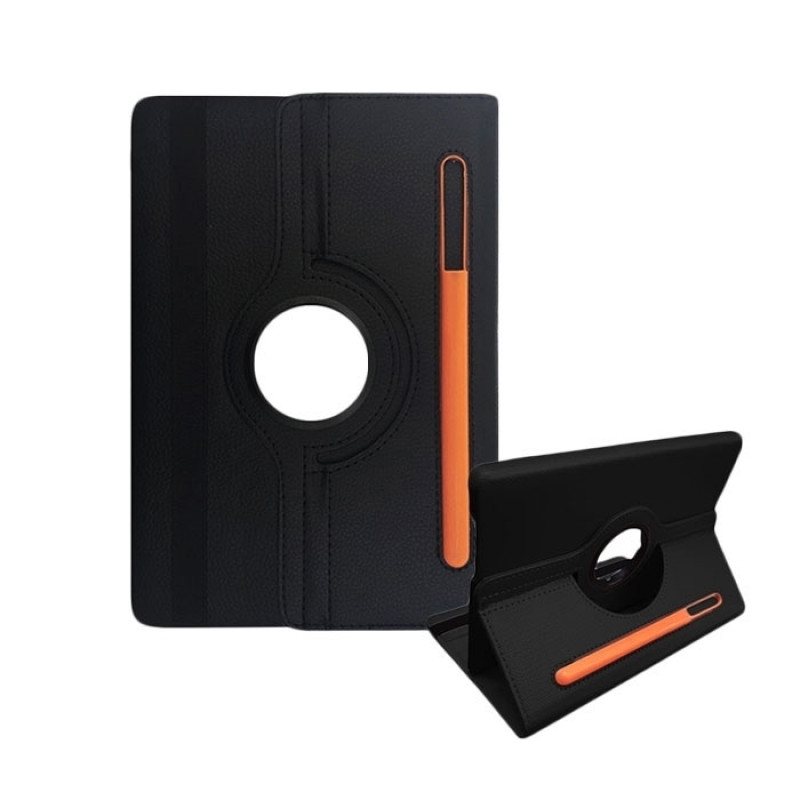 Case Rotating 360 Stand with Pencil Case for Lenovo M10 - Color: Black