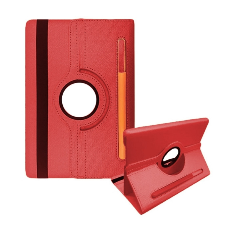 Case Rotating 360 Stand with Pencil Case for Lenovo M10 Plus - Color: Red