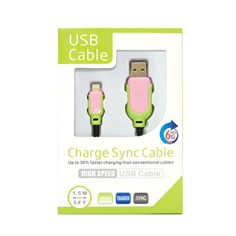 Charge Sync Cable Lightning to USB  1.5m - Color: Pink Green