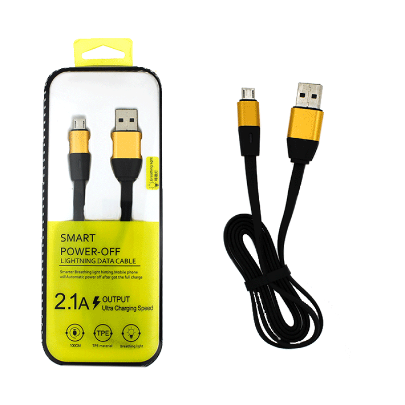 Fast Charging Flat Cable Smart Power Off LED 2.1A 1μ- Color: Gold-Black