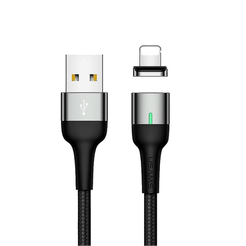 USAMS SJ326USB03 U28 Charging Cable Magnetic 1M Lightning Braided Data 2.4Α - Χρώμα: Μαύρο