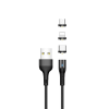 USAMS SJ439USB01 U29 3 IN 1 Alluminum Alloy Magnetic Charging Cable  1M 2.1Α - Color: Black