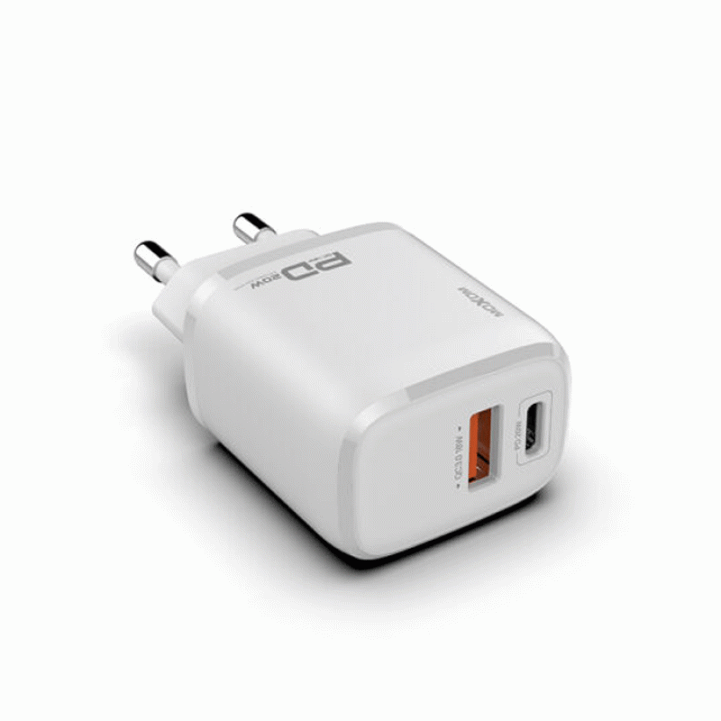 Moxom MX-HC64 Charger Adapter with USB-A and USB-C Port 20W - Color: White