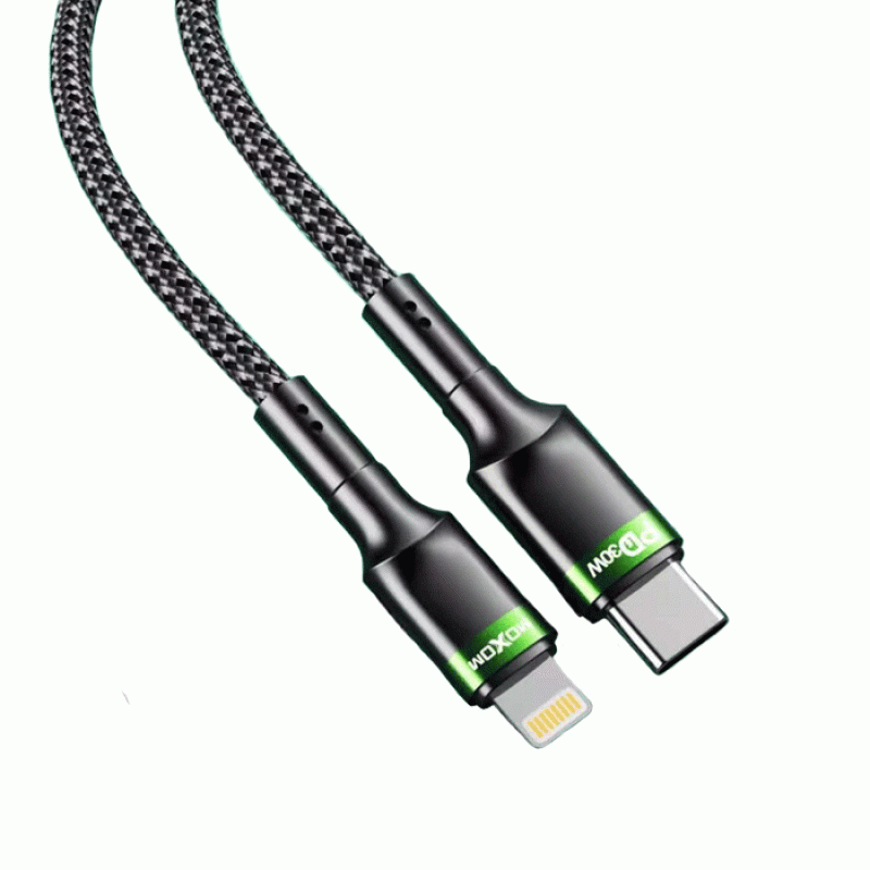 Moxom MX-CB117 PD 30W Type-C to Lightning Data Charging Cable 1000mm - Color: Black