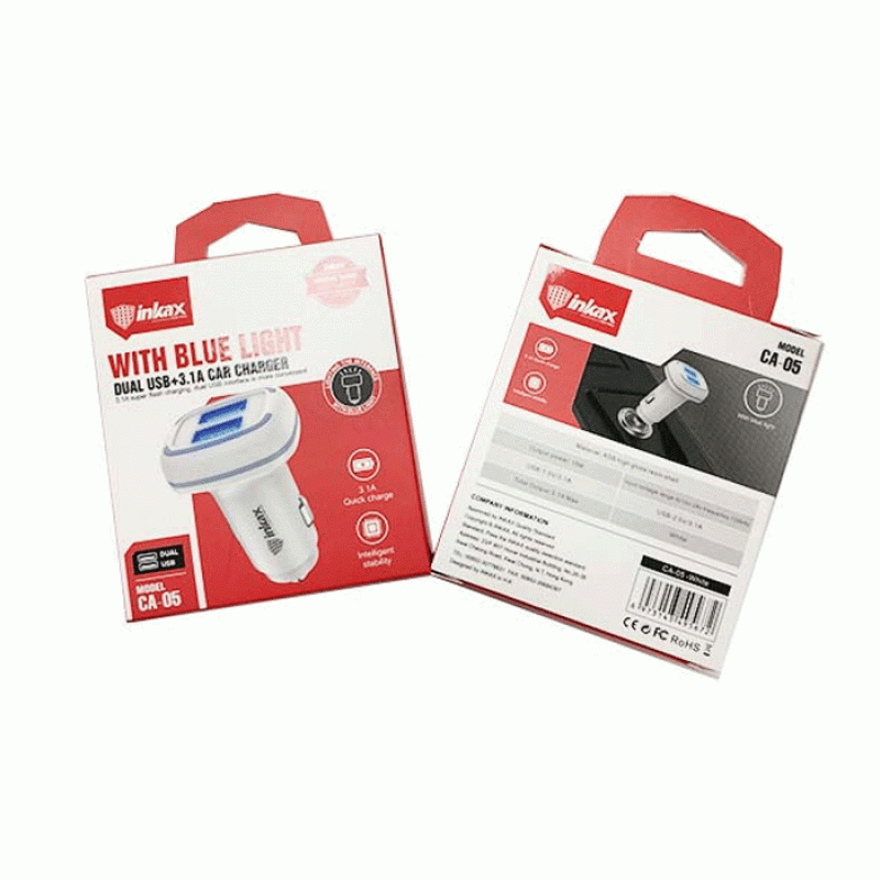 Inkax CA-05 Car Charger with 2 USB Ports - Color: White