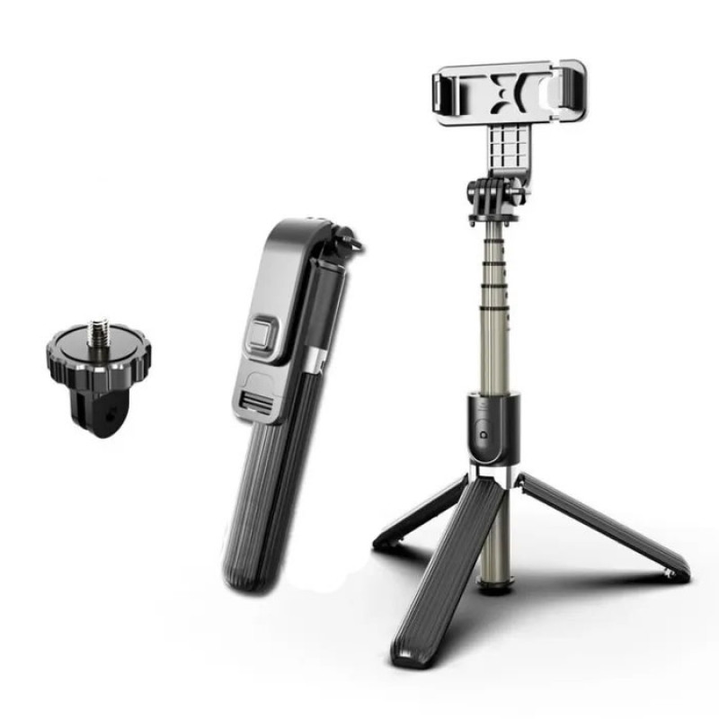 L03 Selfie Stick Mobile Phone Tripod with Bluetooth - Color: Black