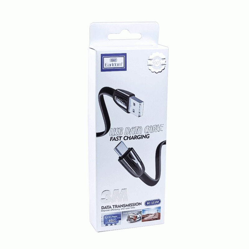 Earldom EC-111M Fast Charging Cable Micro-USB 2.4Α 3M - Color: Black