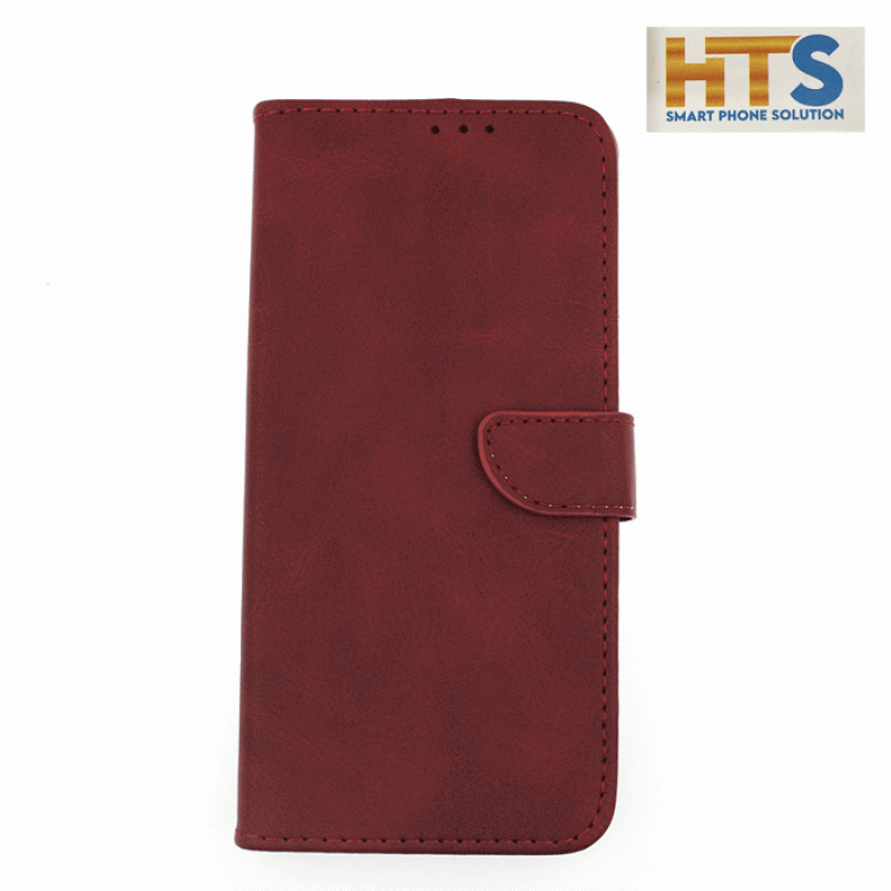 HTS Book Cover Stand Leather Wallet with Clip For Xiaomi Redmi 10C - Color-Red Wine