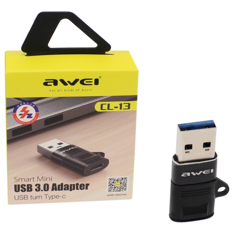 Awei CL-13 Converter USB-A male To USB-C female - Color:Black