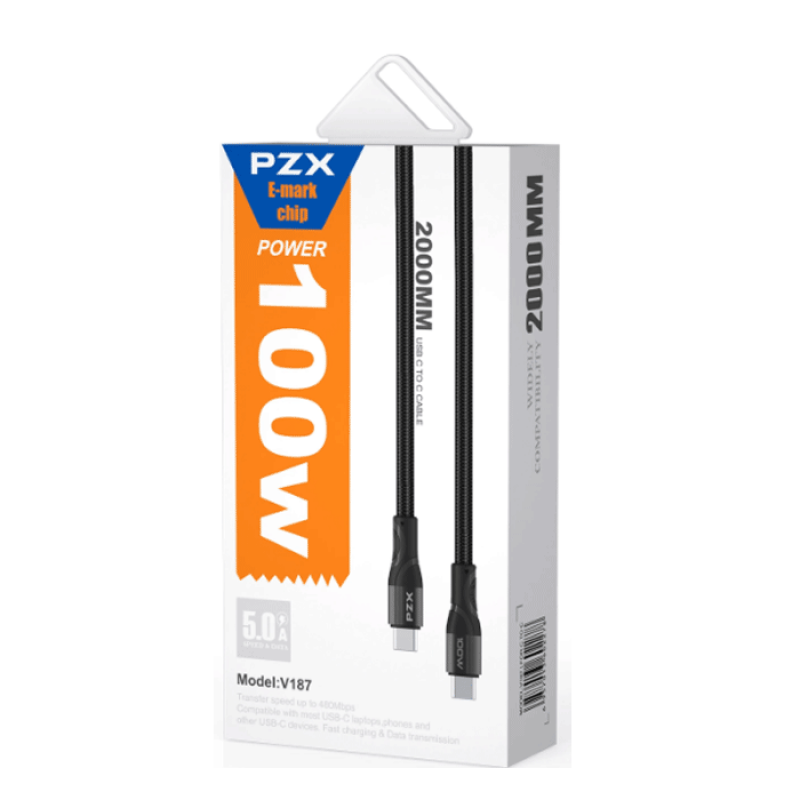 Pzx V187 New Design 2M E-MARK Nylon Cable 100W Fast Charging For Laptop - Color: Black