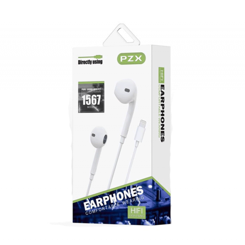 Wired Earphones PZX 1567 Headset Volume Control 1.2 MM Lightning - Color: White