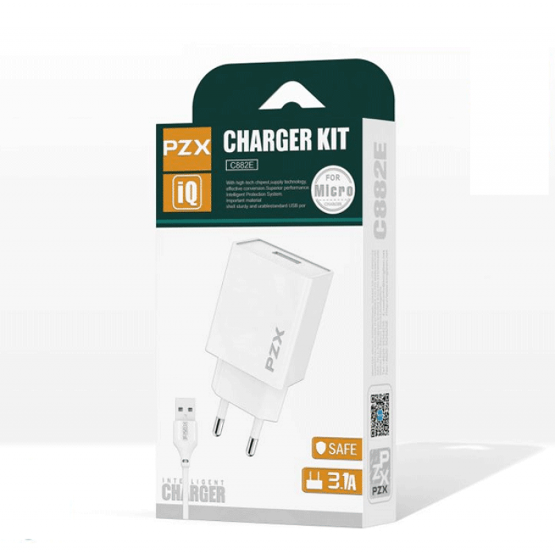 PZX C882E Traveling USB Charger with Charging Cable Micro Set - Color: White