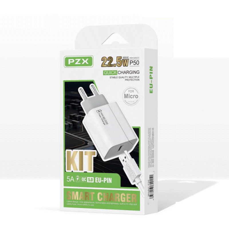 PZX P50 Fast Charging With USB Port And Micro Cable USB 5.0A /22.5W - Color: White