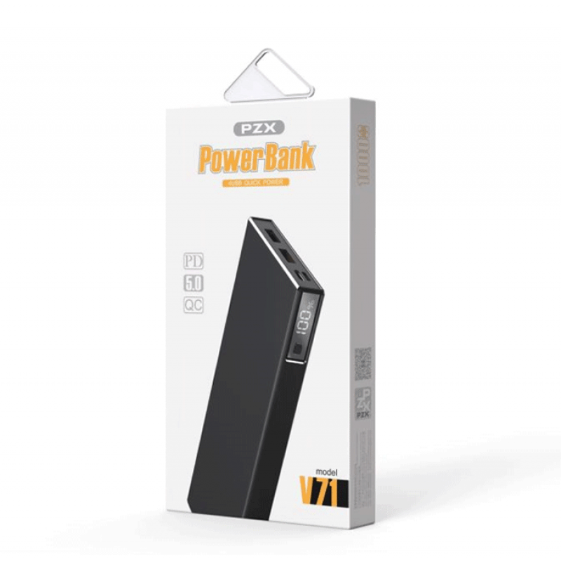 PZX V71 Power Bank TYPE C / USB Input /Outputs PD20W 10.000mah - Color: Black