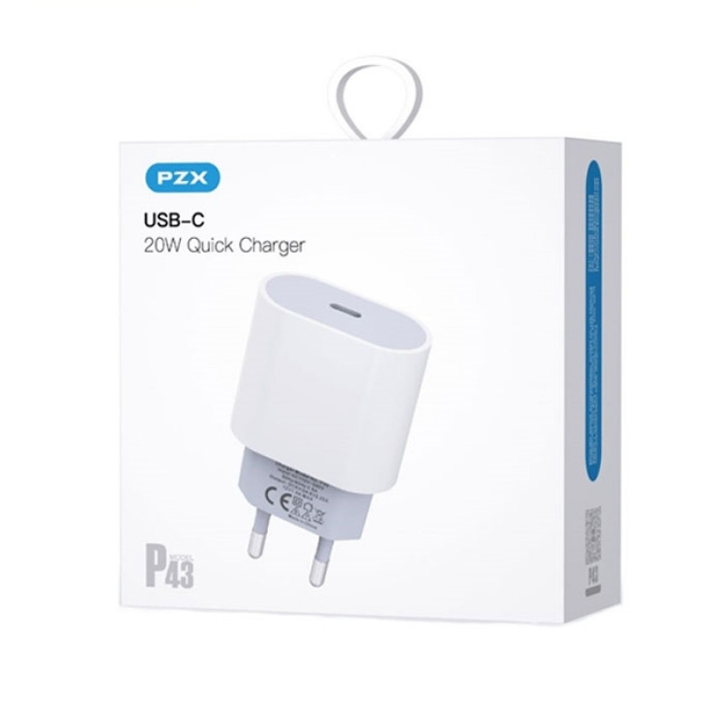 PZX P43 Super Fast Charging Charger SmartPhone With 1 Type-C Port 20W - Color: White