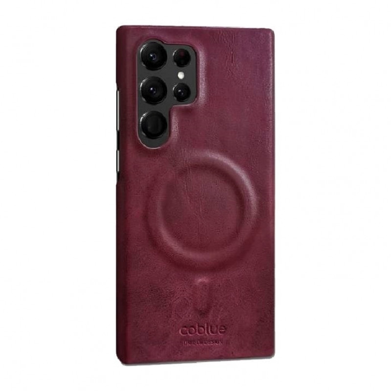 COBLUE CBSA28 Plain Leather Magnetic Wireless Charger Phone Case For SAMSUNG GALAXY S24 ULTRA - BORDEAUX