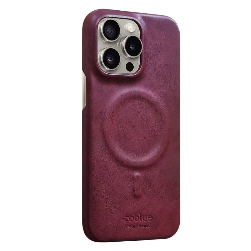 COBLUE CBSA28 Plain Leather Magnetic Wireless Charger Phone Case For APPLE IPHONE 13 6.1 - BORDEAUX