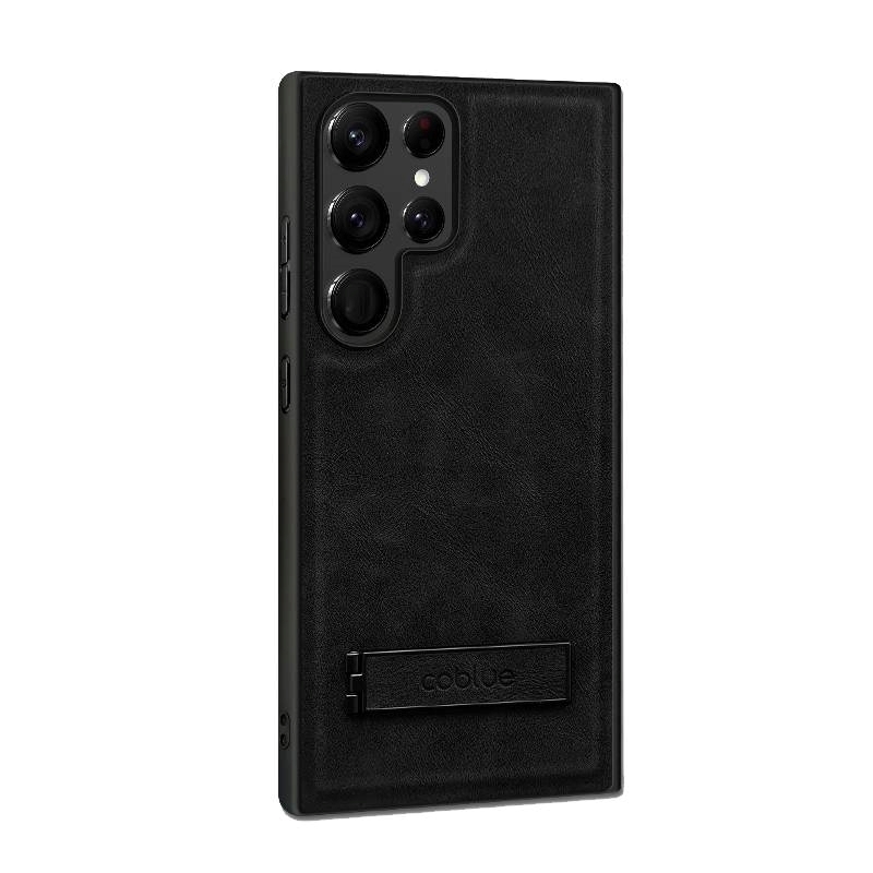 COBLUE CBSA24 LEATHER INCLUSIVE ANTI DROP STAND PHONE CASE FOR SAMSUNG GALAXY S23 ULTRA - BLACK