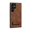 COBLUE CBSA24 LEATHER INCLUSIVE ANTI DROP STAND PHONE CASE FOR SAMSUNG GALAXY S22 ULTRA - BROWN