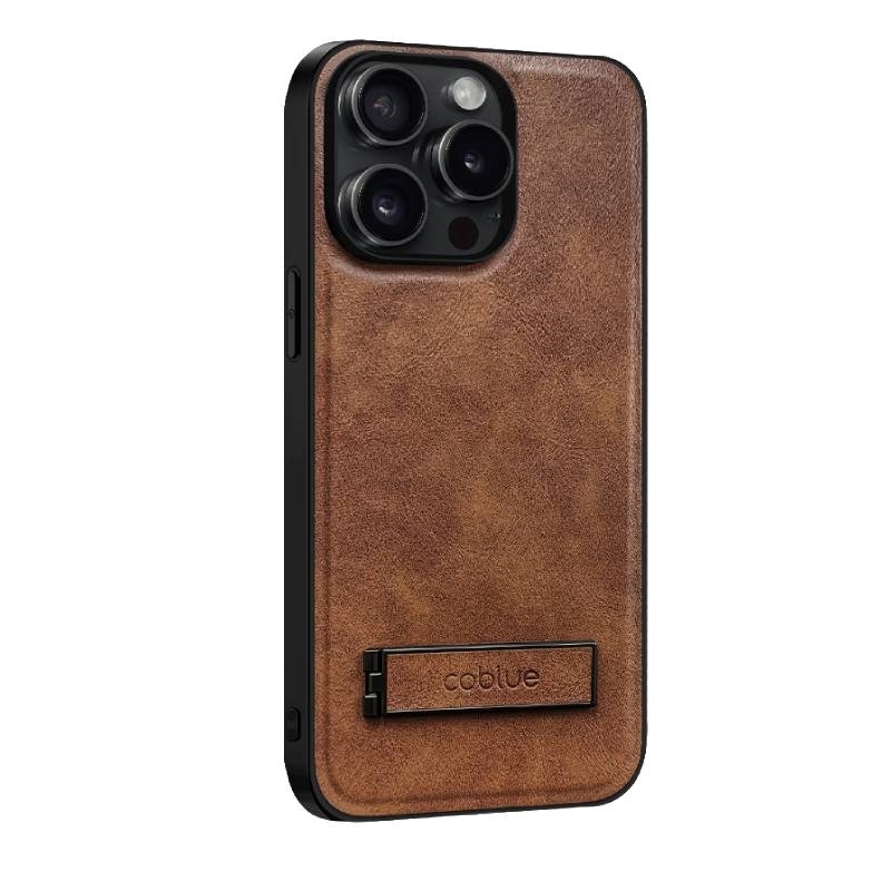 COBLUE CBSA24 LEATHER INCLUSIVE ANTI DROP STAND PHONE CASE FOR APPLE IPHONE 12/12 PRO - BROWN